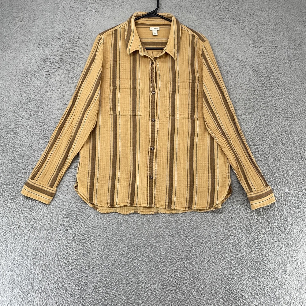 L.L. Bean Striped Button-Down Shirt in Mustard and Brown